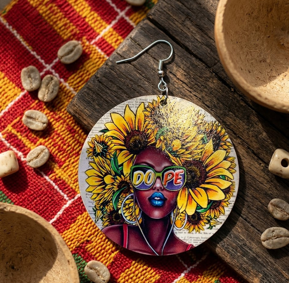 flower power natural hair earrings afrocentric jewelry natural hair accessories black girl magic jewelry urban jewellery gift idea cheap cute affordable kwanzaa christmas birthday outfit accessory