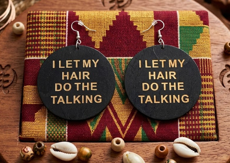 i let my hair do the talking earrings natural hair jewelry afrocentric accessories twa jewellery afro accessory pro black pride ear candy rings
