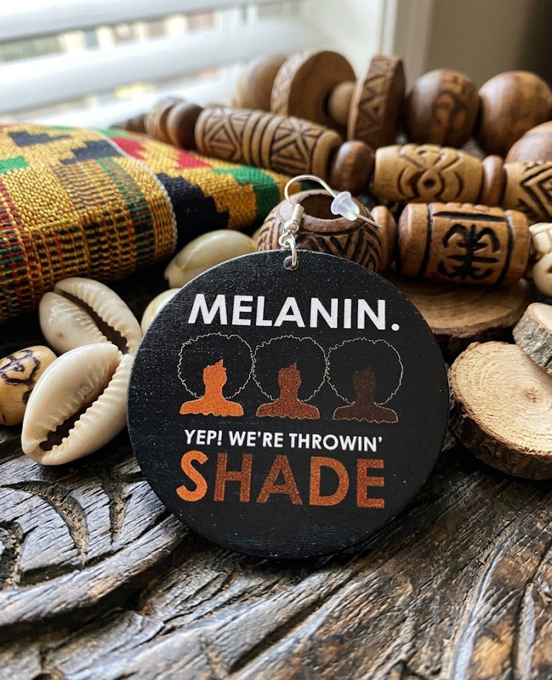 melanin yep were throwin shade earrings afrocentric accessories natural hair jewelry african american apparel fashion outfit idea gift cheap unique different urban accessory kwanzaa christmas birthday
