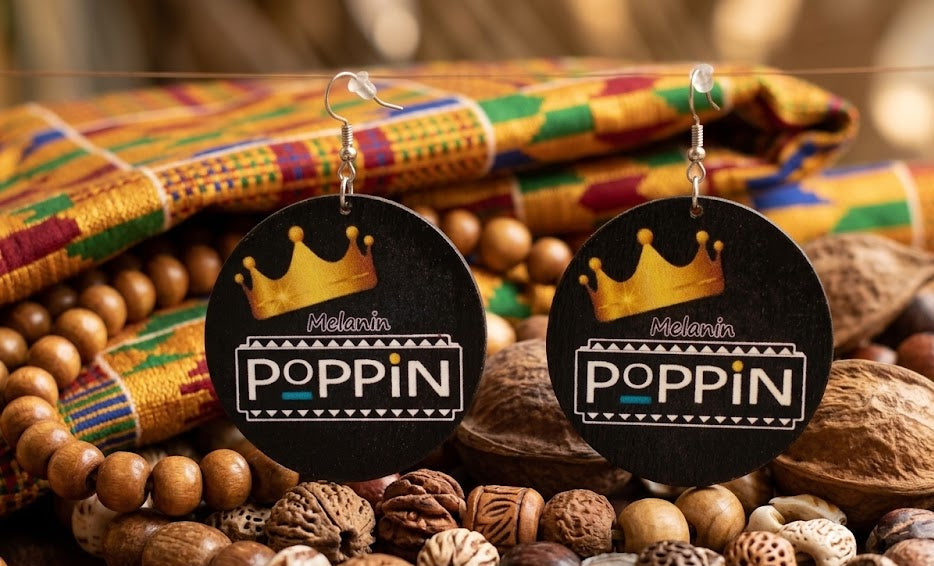 melanin poppin earrings martin theme natural hair afrocentric accessories jewelry hairstyles fashion ear ring rings accessory wooden crown royal nubian ethnic