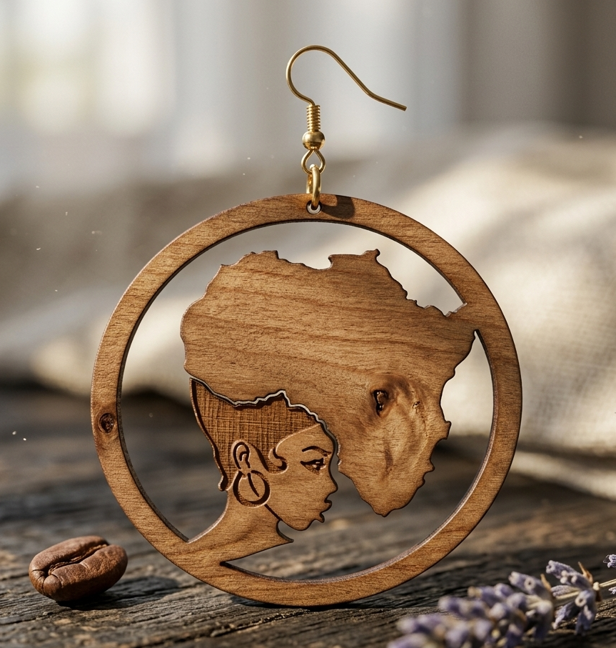 headwrap earrings | Afro earrings | Afrocentric earrings | natural hair earrings | afrocentric fashion | afrocentric jewelry |  wooden earrings | big black earrings | afro earrings for sale