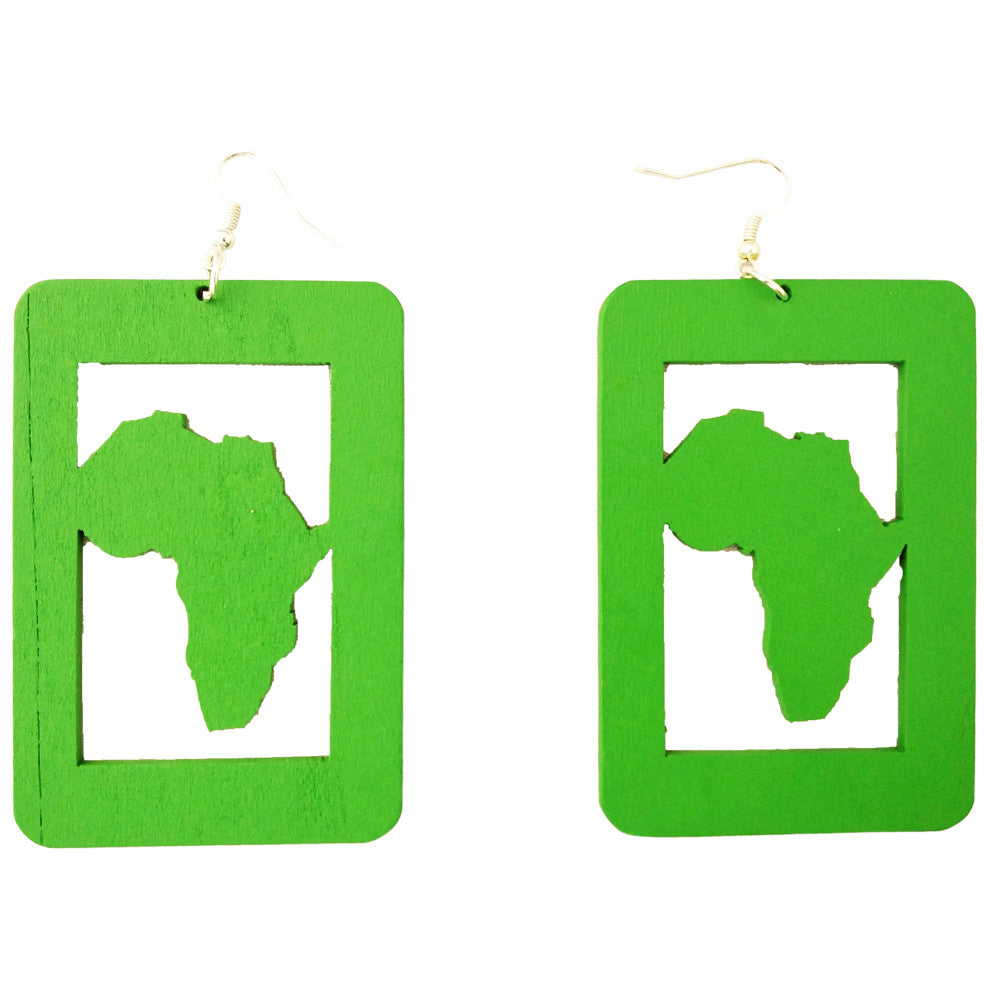 africa shaped earrings, africa map earrings, africa earrings, natural hair earrings, afrocentric earrings afro fashion african natural wood twa style black green red urban handmade jewelry accessories accessory fashion