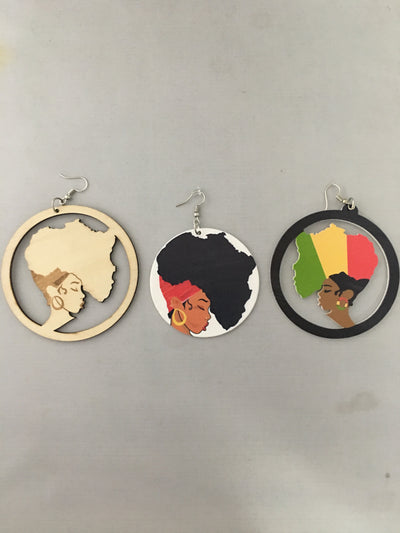 mama africa shaped earrings | Afro earrings | Afrocentric earrings | natural hair earrings | afrocentric fashion | afrocentric jewelry |  wooden earrings | big black earrings | afro earrings for sale rasta color 