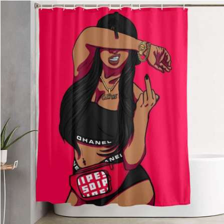 pink middle finger girl afrocentric home decor african shower curtains wall art and style pro black household items decorations american bedding cheap cute affordable feminine urban womens woman women ladies apartment home apt house ideas gift christmas kwanzaa birthday anniversary warming dorm help baddie 